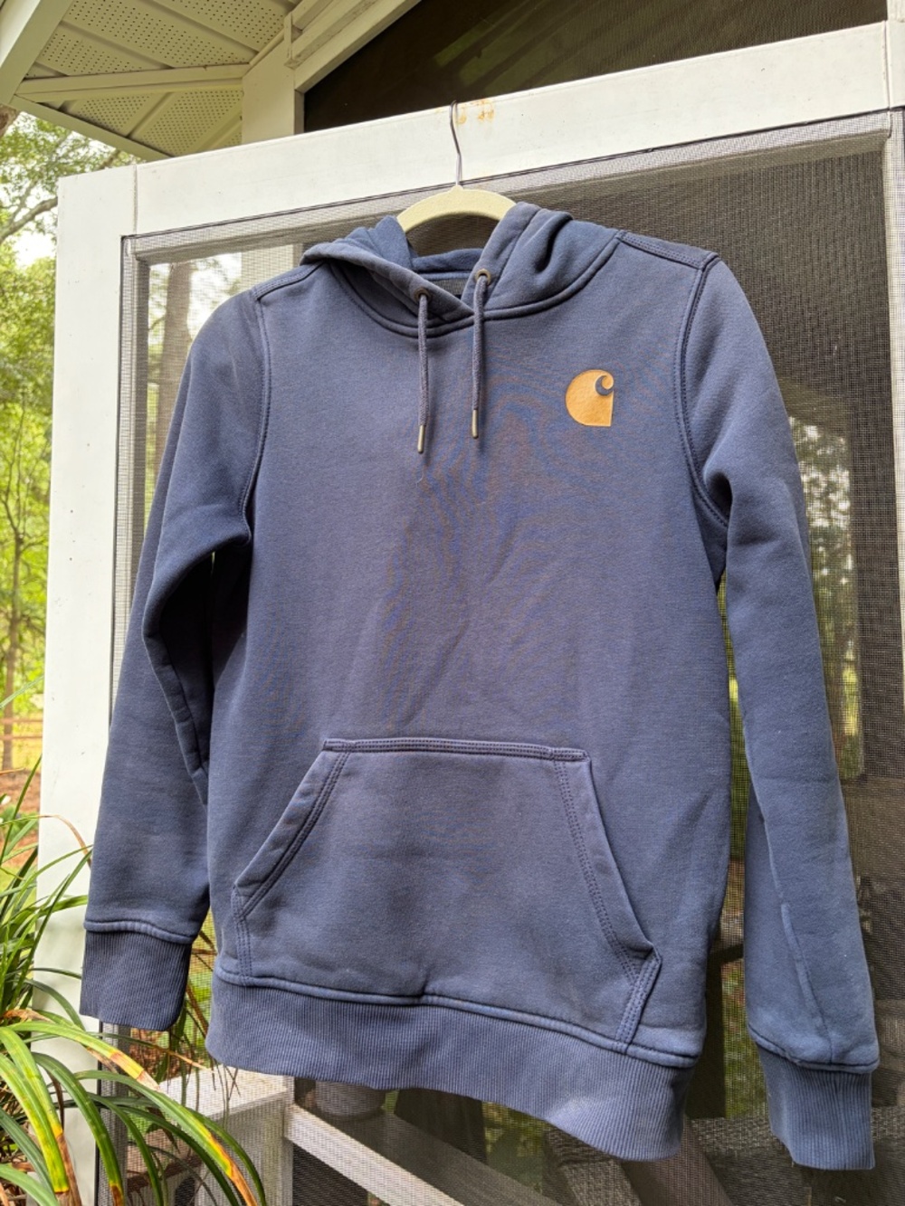 Carhartt Men’s Navy Pullover Hoodie with Sleeve Logo XS